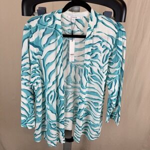 Chicos Size 3 Coastal Stretch Open Cardigan Sweater Poolside Blue